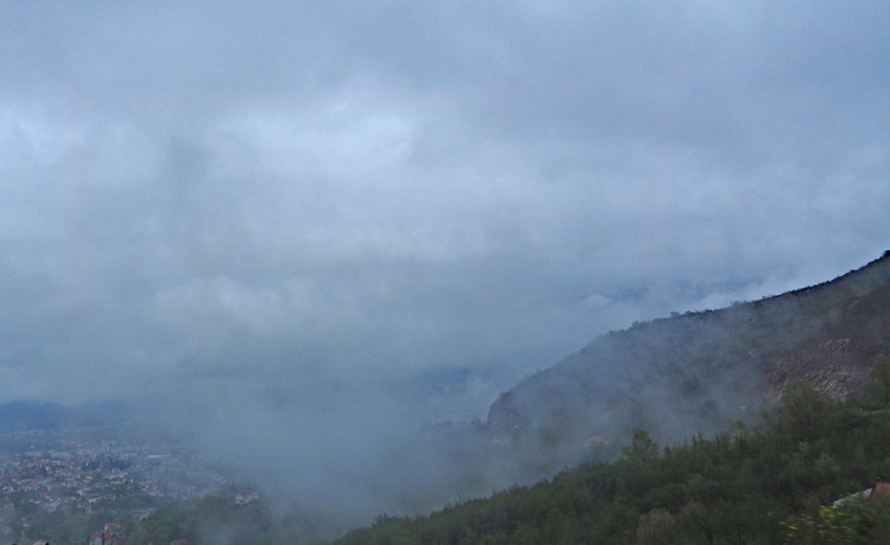 Leaving Mostar in rain and fog