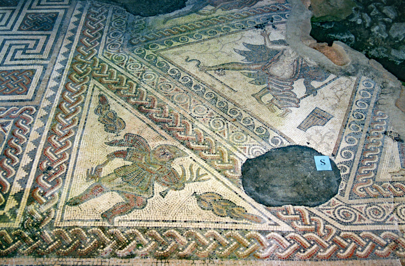 Chedworth Roman Villa, tiled floor of dining hall