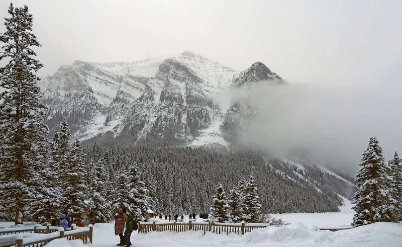 Clouds cover Lake Louise