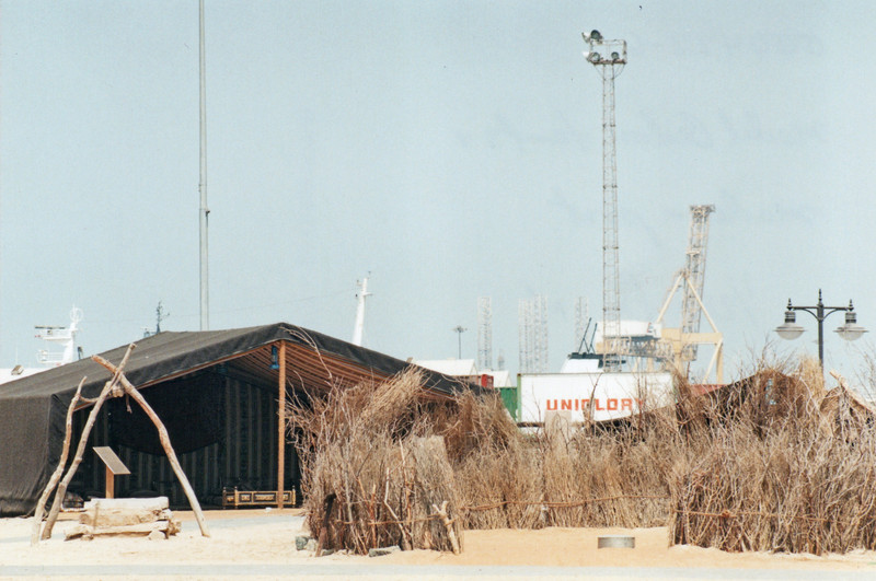Model Bedouin tents near the modern port