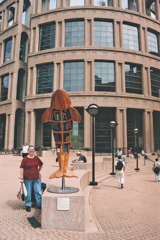 Ruth in front of the Vancouver library 