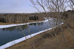 Bow River flowing quietly from the west