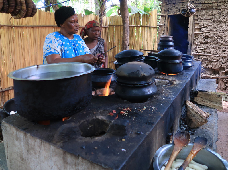 Cooking on the wood-fired stove
