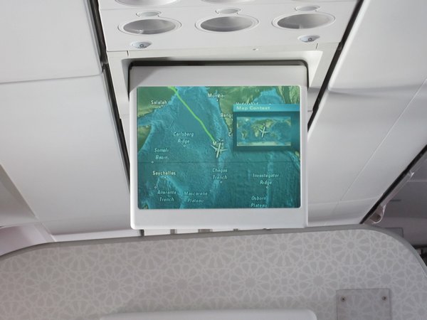 In-flight map. 4 hours from Doha to the Maldives