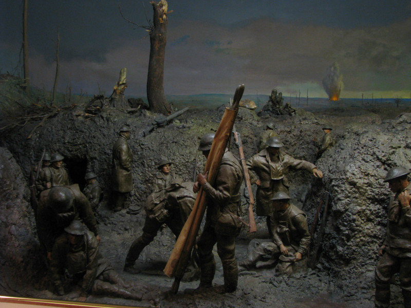 figurines (Maybe wax) depicting life in the trenches of WW II