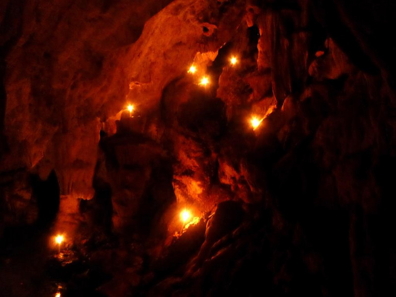 the secret cave, lit with candles