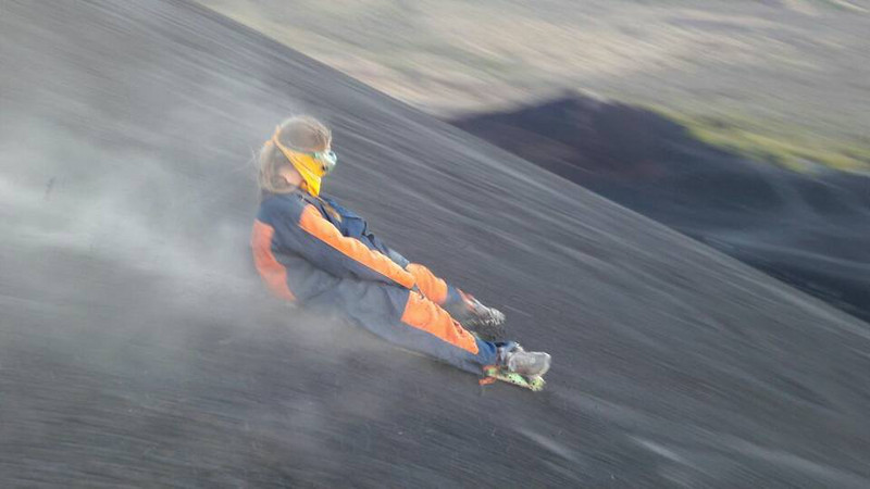Volcano boarding in action