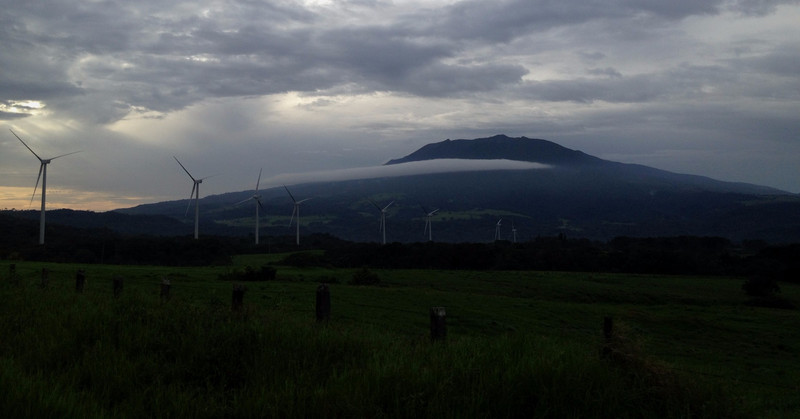 Volcano Rincon de la Vieja with wind turbines