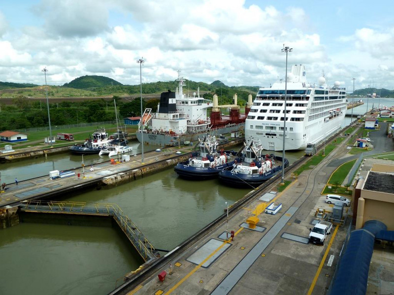 two big ships passing the Miraflores Locks