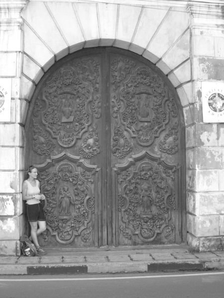 Intricate carvings on massive wooden doors