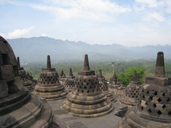 Some of the 72 stupas that decorate the top levels