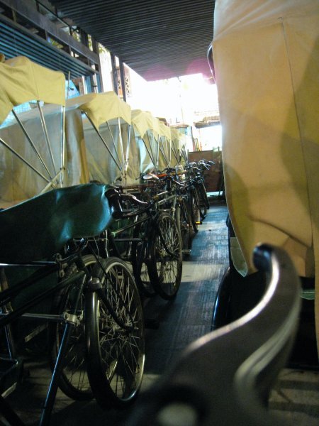 Rickshaws parked for the night