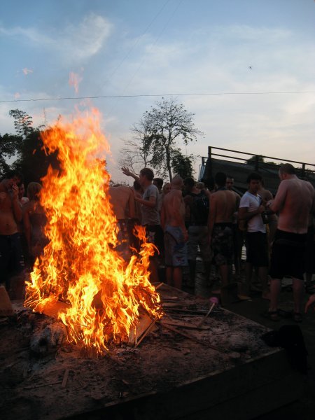 Bonfire at one of the riverside bars