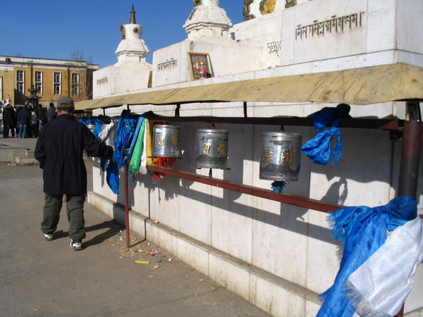 Prayer Wheels outside the monastery