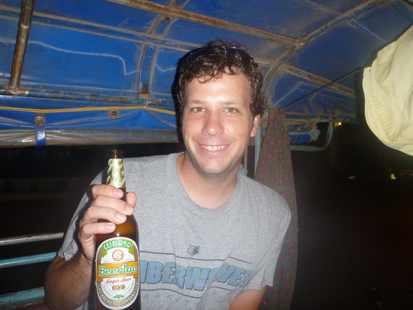 Drinking a BeerLao on a TukTuk ride back to our hotel