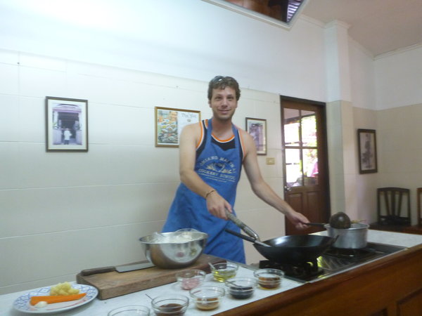 Nick pretending to teach the cooking class