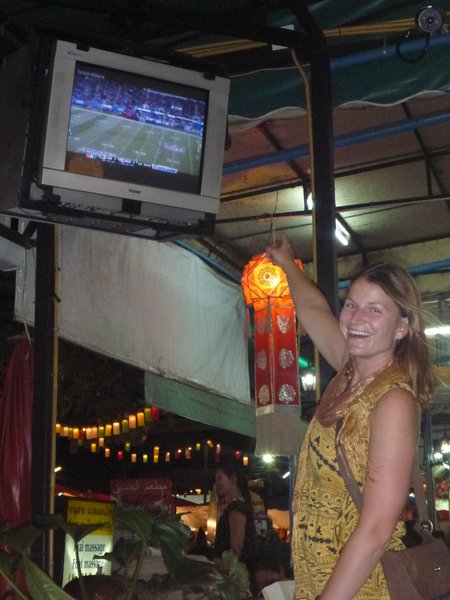 Sara watching the Packer's in Thailand