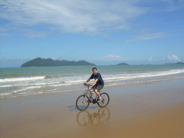 Stephen cycling on Mission Beach