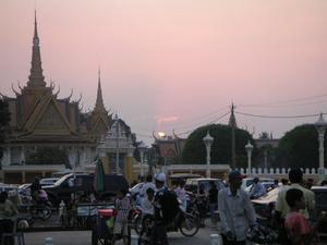 sunset behind royal palace in Phnom Penhn