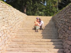 on the stairs to the underground temple