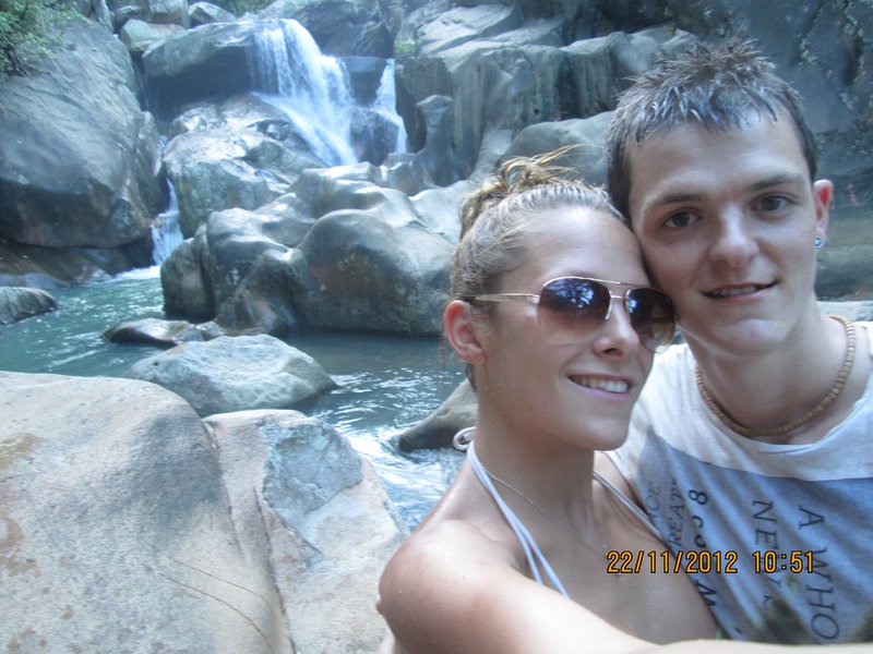 us by the waterfall