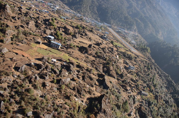 Lukla - banking to the left