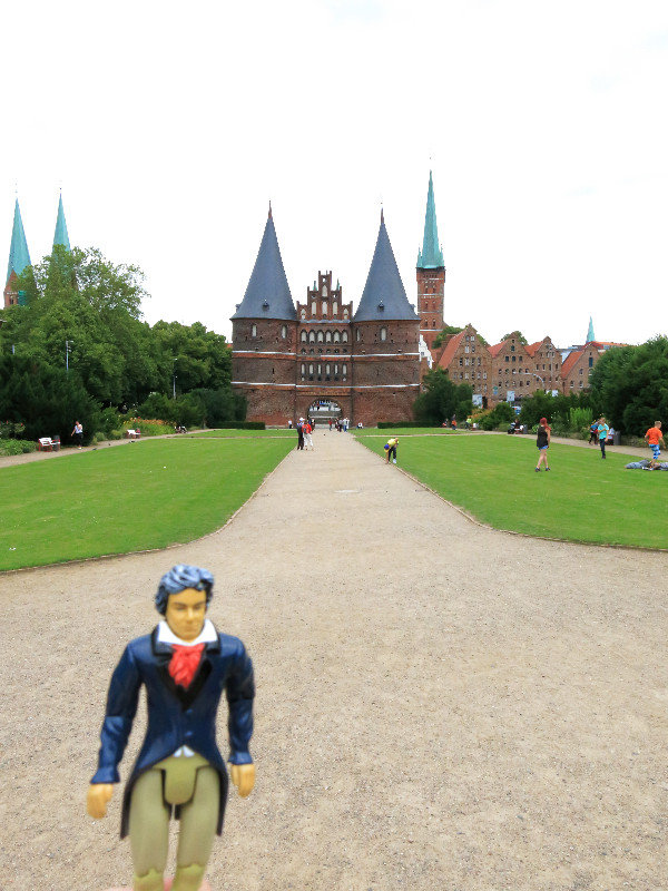 Holstentor from Afar, with Tiny Beethoven
