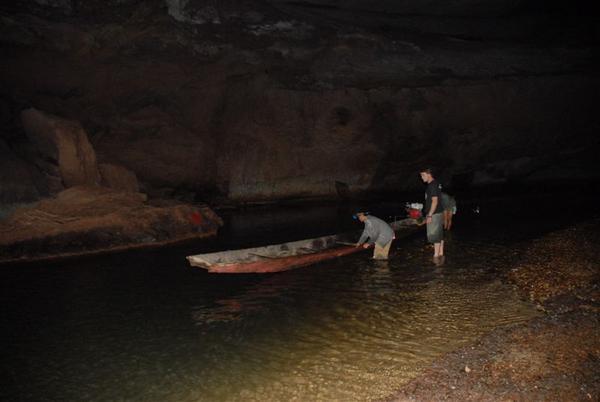 In the cave. 7.5 km is a looong way for a cave