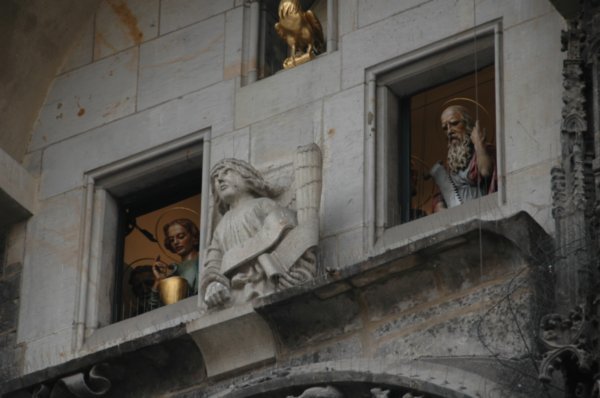 Two of the twelve figures that appear on the hour every hour