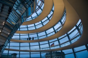 The walkways to the top of the glass dome of the Reichstag