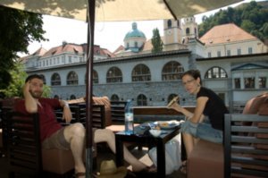 Dave and Trace on the river in Ljubljana