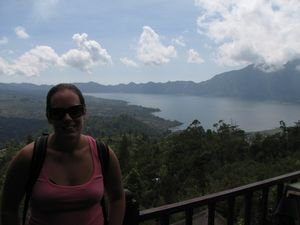 Lake Batur with Mount Agung rising to the right.