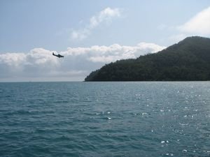 Plane coming into land at Dunk Islands luxury resort.