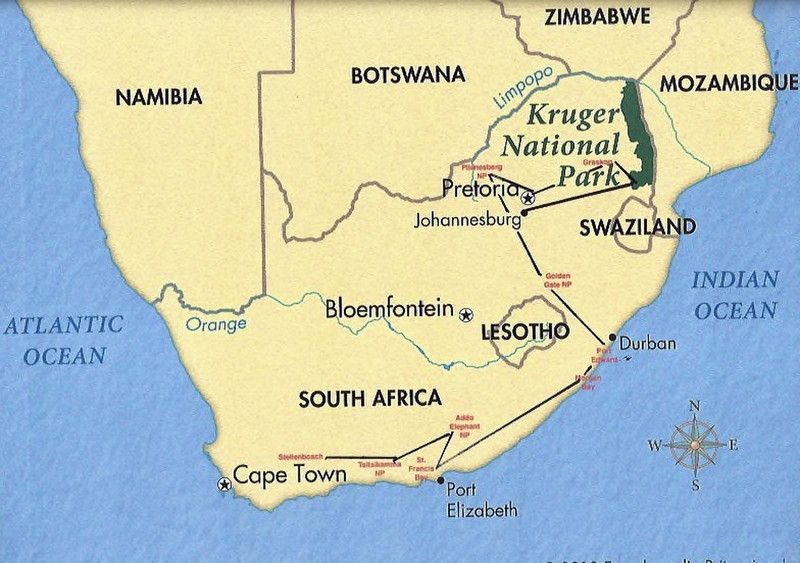 Route in South Africa - 2,541 miles/4,089 km