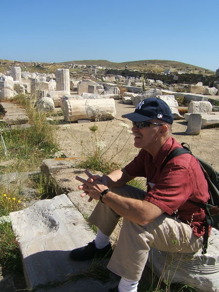 Delos, Bernard sitting on ancient pillar