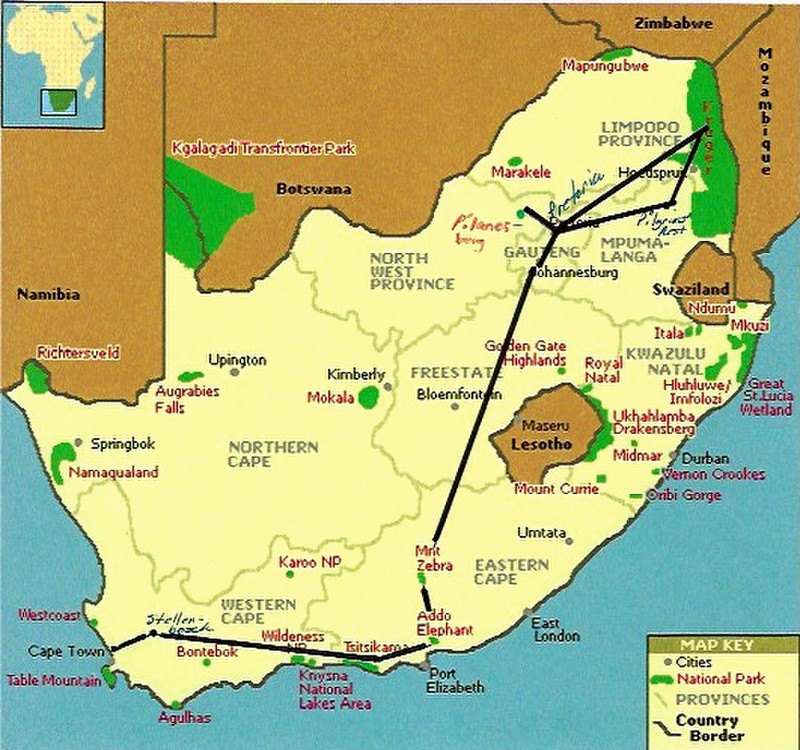 Itinerary/Route Map South Africa 2016