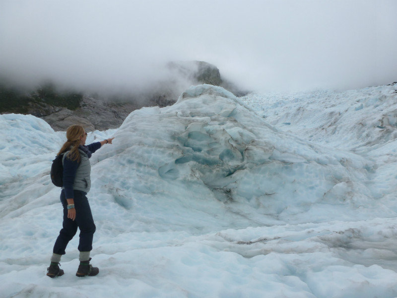 Fox Glacier - Hazel spots some ice over there