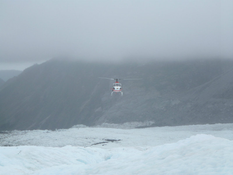 Fox Glacier - chopper comes in as clouds descend