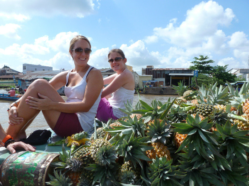 Mekong River -  Hazel and Jo on the pineapple stall