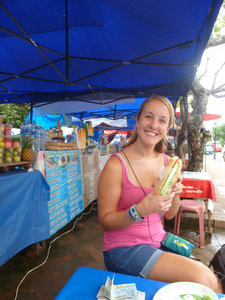 Luang Prabang - Hazel grabs a baguette from a street food vendor, donuts later...