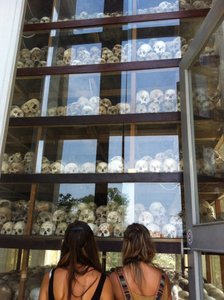 Cambodia Killing Field Memorial- displaying the skulls of thousands of victims found in the mass graves