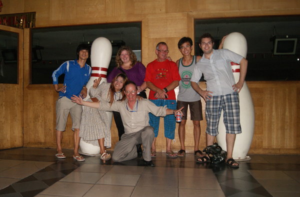 Bowling with fellow travellers in Phnom Penh