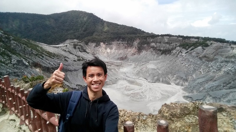 With Tangkuban Prahu volcano crater