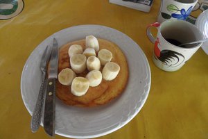 Een stevige pannenkoek met banaan als ontbijt. Heerlijk en genoeg energie om de ochtend mee door te komen