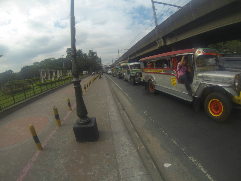 Jeepneys lined up in traffic outside Rizal Park