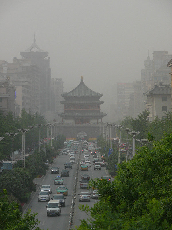 bell tower in the smog