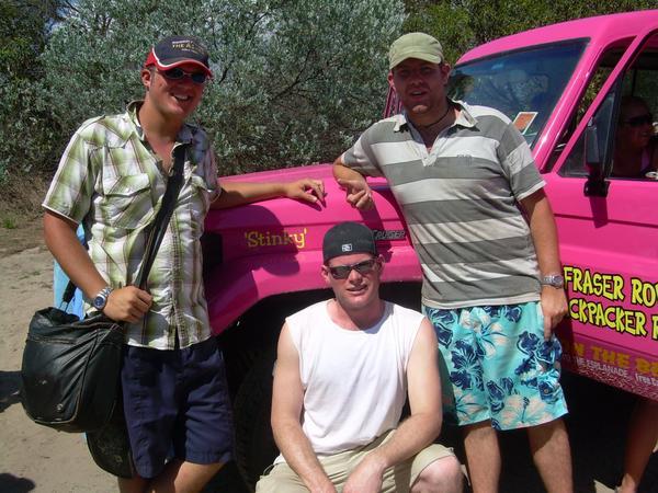 3 men and a little pink jeep!