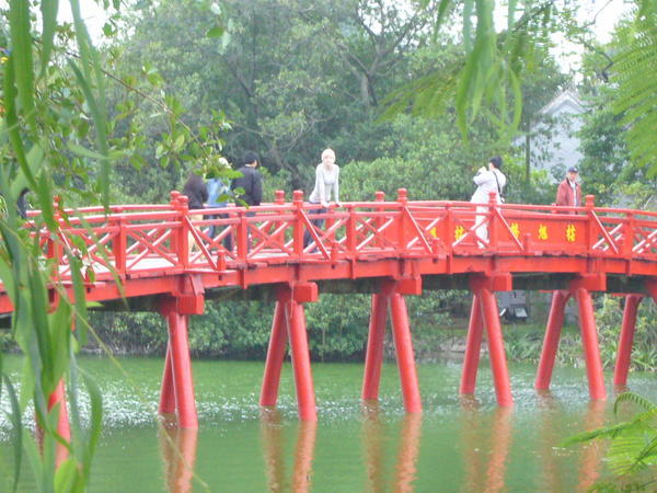 the bridge on the famous Hoan Kiem Lake