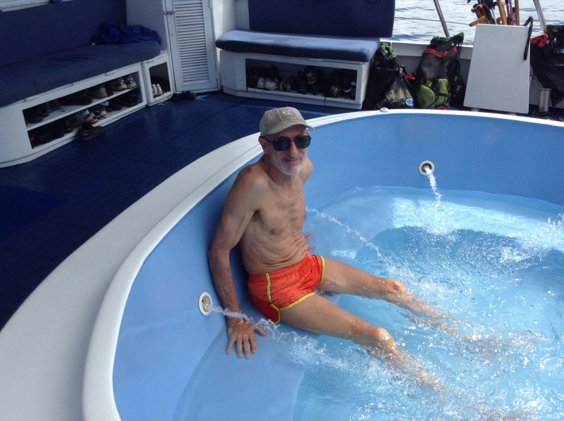 Don soaks in the jacuzzi after the morning snorkeling