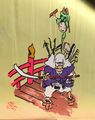 amongst images on Kabuki curtain - Samurai hockey player?